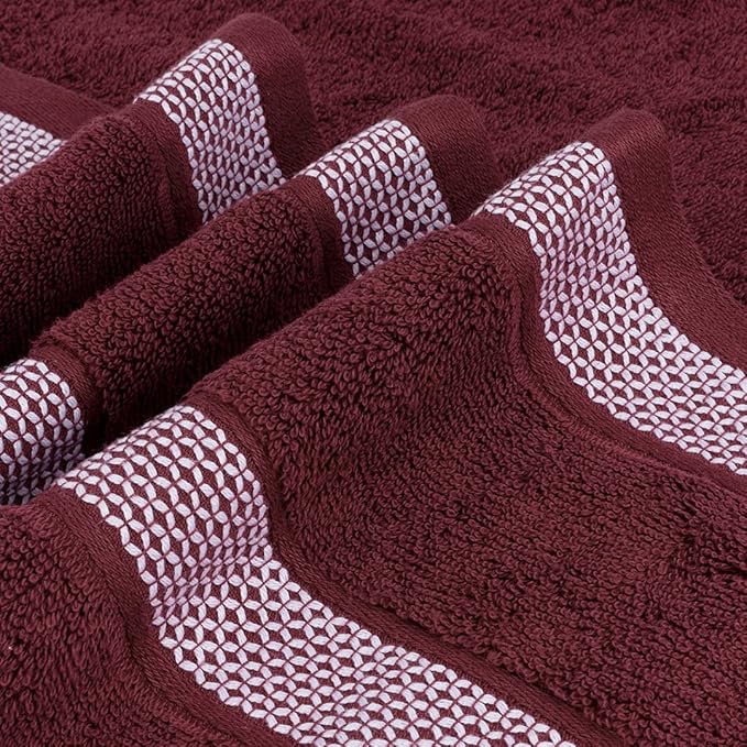 CASA COPENHAGEN Solitaire Mix 6 Pieces Towel Set- Navy + Burgundy, 600 GSM 2Bath Towel 2Hand Towel 2Washcloth, Designed in Denmark Made of Soft Egyptian Cotton for Bathroom, Kitchen & Shower