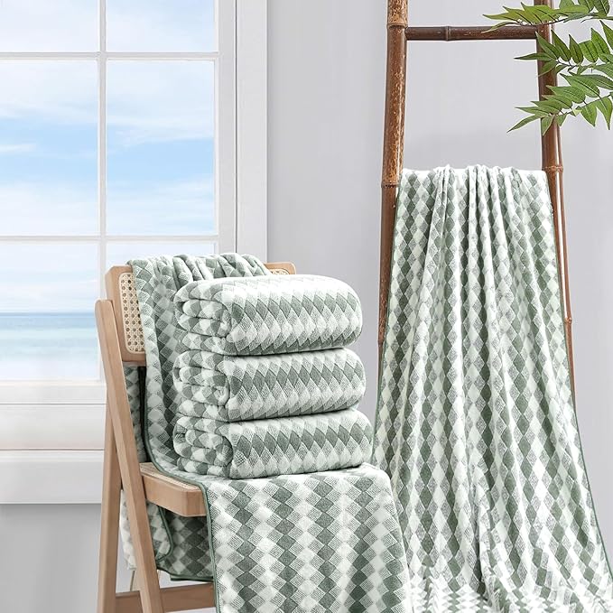 4 Piece Bath Towel Set Oversized Bath Sheet 35"x70" Bathroom Towel Extra Large Towel Set Soft Highly Absorbent & Quick Dry Premium Bath Sheet for Bathroom 600GSM Shower Towel Spa Gym Hotel,Green
