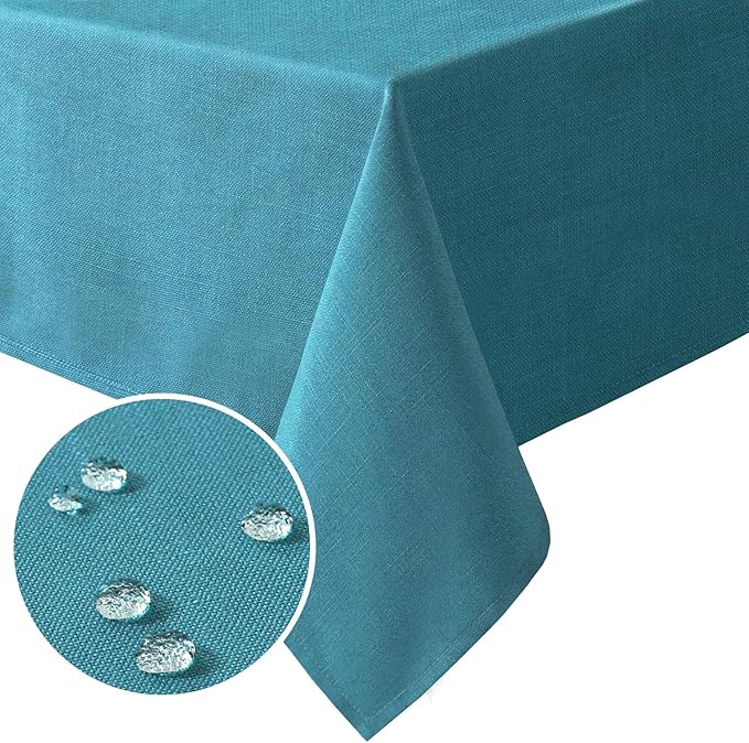 H.VERSAILTEX Linen Textured Table Cloths 54 x 54 Inch Premium Solid Tablecloth Spill-Proof Waterproof Table Cover for Dining Buffet Feature Extra Soft and Thick Fabric Wrinkle Free, Teal