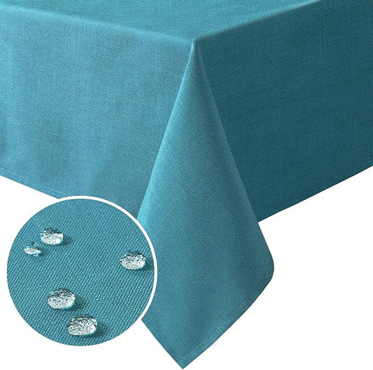 H.VERSAILTEX Linen Textured Table Cloths 60 x 120 Inch Premium Solid Tablecloth Spill-Proof Waterproof Table Cover for Dining Buffet Feature Extra Soft and Thick Fabric Wrinkle Free, Teal