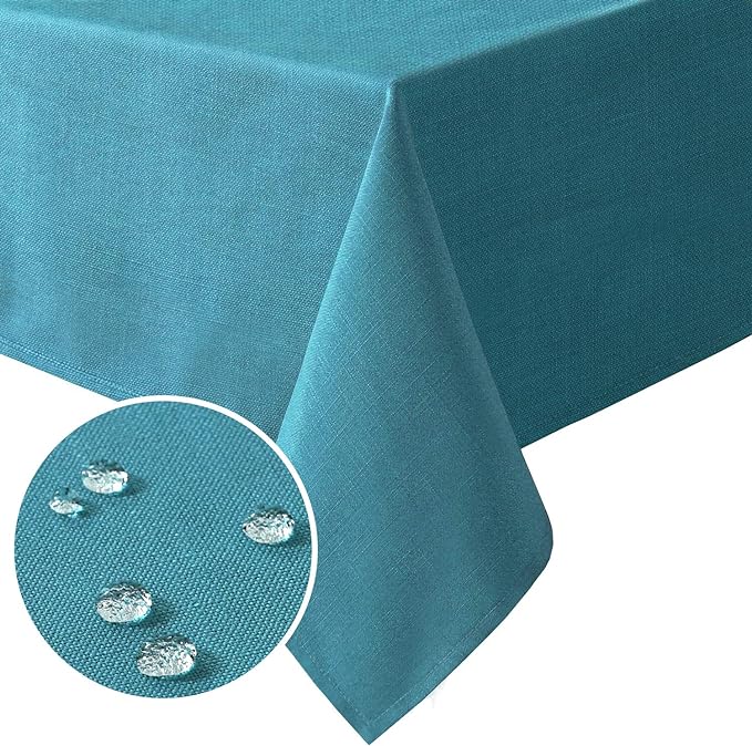 H.VERSAILTEX Linen Textured Table Cloths 54 x 70 Inch Premium Solid Tablecloth Spill-Proof Waterproof Table Cover for Dining Buffet Feature Extra Soft and Thick Fabric Wrinkle Free, Teal