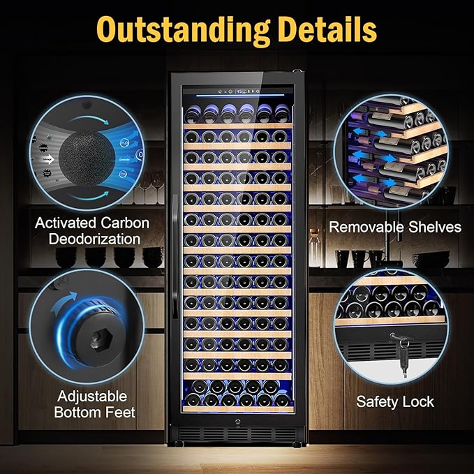 Wine Fridge Freestanding,173 Bottles 24 Inch Wine Cooler Refrigerator, Tall Wine Fridge with Compressor Low Noise Fast Cooling, Wine Cellar with Upgraded Door Handle Sliding Rail Shelves, Black