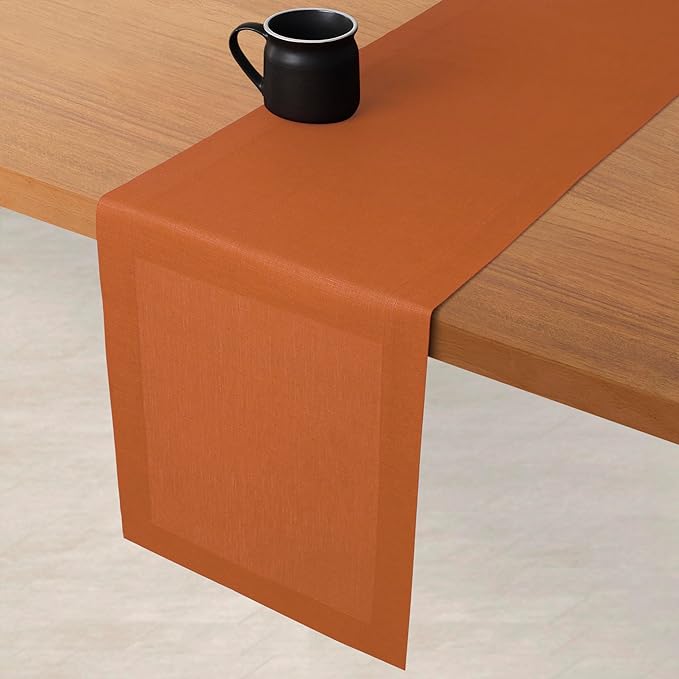 D'Moksha Homes Linen Rust Table Runner 90 Inches Long - 100% Pure Linen 14 x 90 Inch Table Runner for Dining, Winter, Christmas, Holiday, New Year - Machine Washable