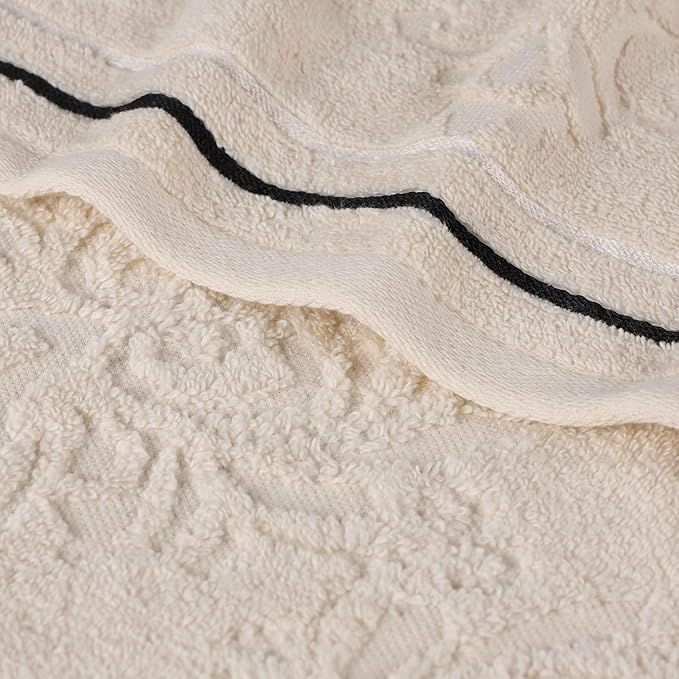 Superior Cotton Hand Towel Set, Small Towels, Plush Soft Absorbent Bathroom Basics, Home Essentials, Spa, Salon, Hotel, Kitchen, Luxury Quick Drying, Zero-Twist, Jacquard Floral, Set of 6, Ivory