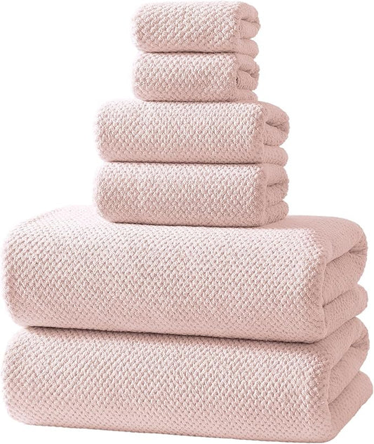 REDKISS Pink Towel Set, 6 Piece Premium Soft Bath Towel Set, Highly Absorbent Luxury 6-Pack with 2 Bath Towels, 2 Hand Towels, 2 Washcloths for Bathroom, Gym, Hotel, and Spa Daily Use