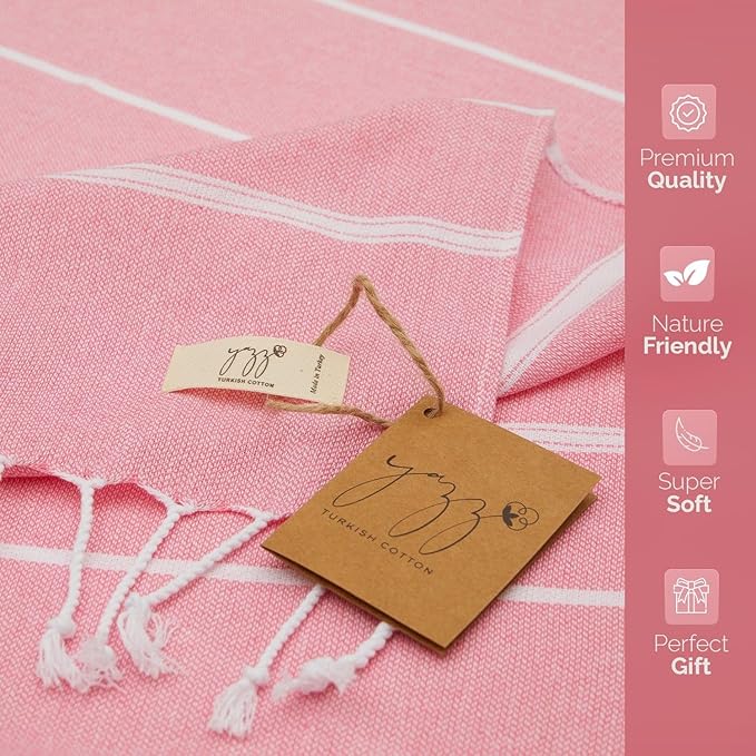 Turkish Hand Towels - Set of 2, 18" x 30" inches, Lightweight Cotton Towel Prewashed Hand Towels for Kitchen, Bath, Guest, Face, Hair, Gym, Yoga, Dishcloth, Travel (Pink)