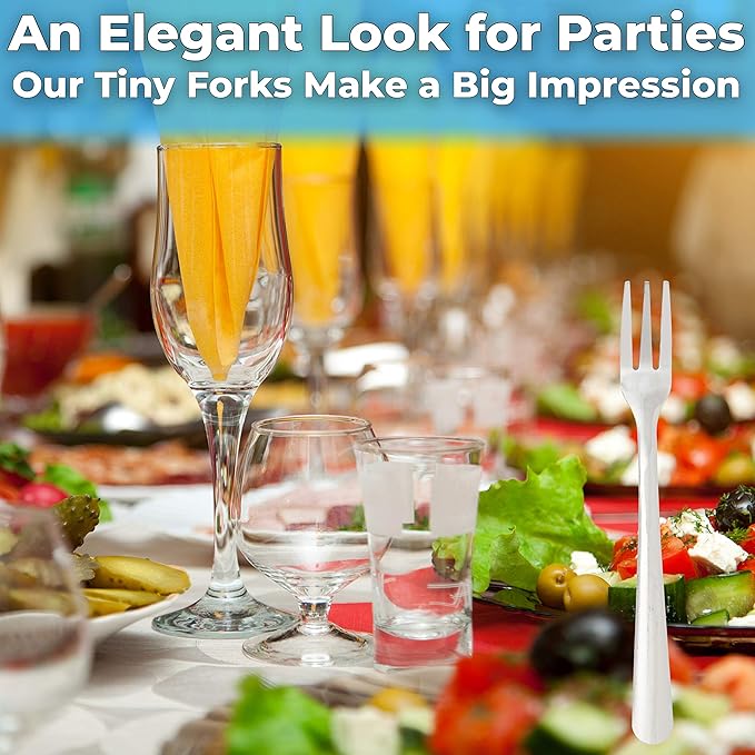 Super Durable, Elegant Mini Cocktail Forks 24 Pcs. Stainless Steel Tasting or Sampling Fork Set for Hors D'Oeuvres, Appetizers, Mussels, Crab. Small Metal Flatware Is Great for Restaurants and Events