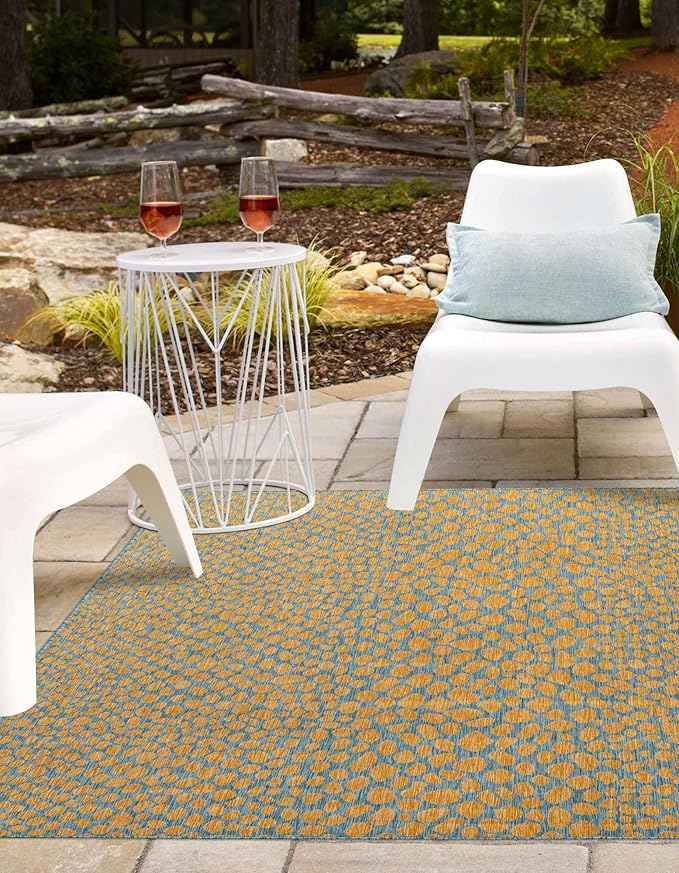 Unique Loom Jill Zarin Jill Zarin Outdoor Collection Area Rug - Cape Town (13' Square, Yellow and Aqua/Light Blue)