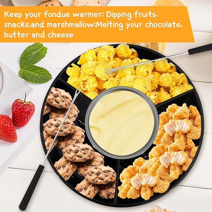 Fondue Pot Electric Set for Chocolate and Nacho Cheese, Chocolate Fondue Kit with Dipping Forks, Temperature Control, 9-ounce Detachable Bowl, Gift Set Date Night Idea Movie Night Game Night Gift Set