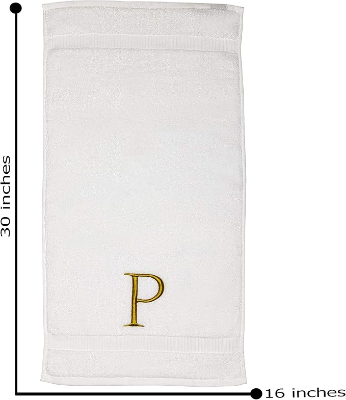 Monogrammed Hand Towels for Bathroom - Luxury Hotel Quality Personalized Initial Decorative Embroidered Bath Towel for Powder Room, Spa - GOTS Organic Certified - Set of 2 Gold Letter P