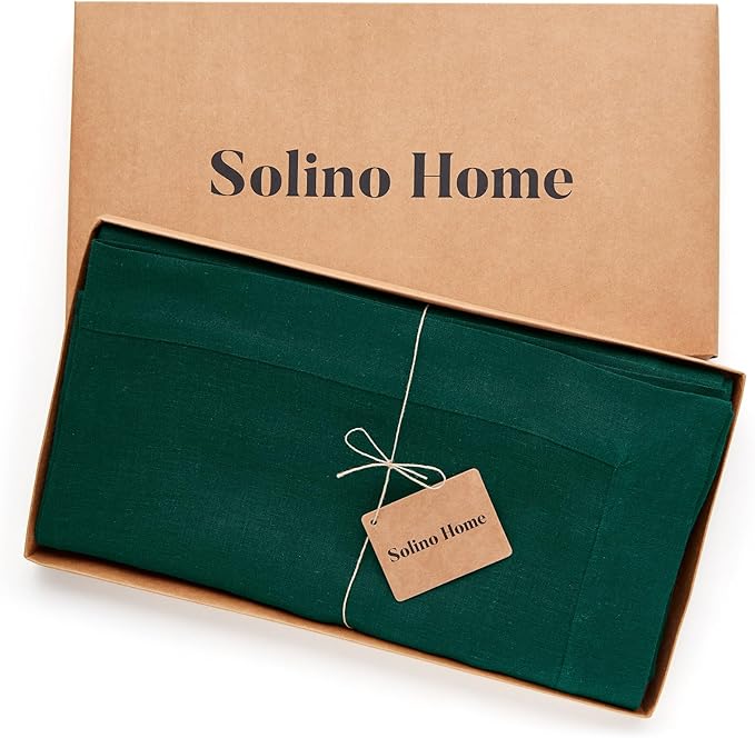 Solino Home Linen Tablecloth for Rectangle Tables 60 x 108 Inch - 100% Pure Linen Rainforest Green Table Cloth - Fete, Machine Washable Cloth Tablecloth for Winter, New Year