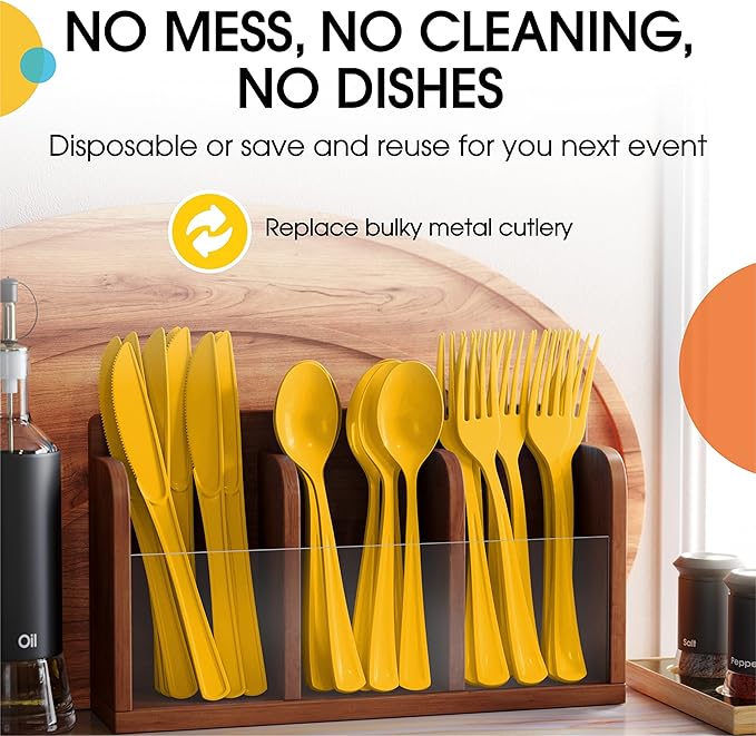 Party Solids Yellow Plastic Forks 200 Pieces Yellow Forks Disposable Utensils Heavy Duty Plastic Cutlery Set Disposable Cutlery Sets Flatware Sets Silverware Set Party Supplies & Party Tableware