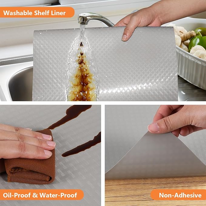 Light Gray Drawer Liners for Kitchen Cabinets Refrigerator Liners Waterproof & Oil-Proof Kitchen Cupboard Liner Drawer Mats EVA Material Non Adhesive Fridge Liner for Shelves 17.5 x 78.7 Inches