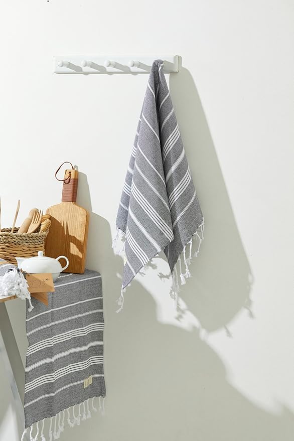 Hand Towels - Set of 2, 18" x 30" inches, Cotton, Decorative Peshtemal Cotton Hand Towels for Kitchen, Bath, Guest, Face, Hair, Gym, Yoga, Dishcloth, Travel (Anthracite)