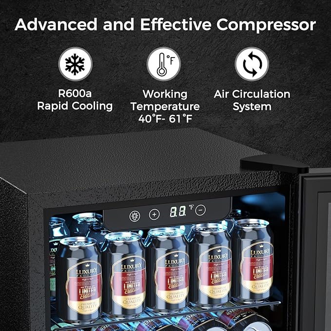 Wine Fridge Freestanding Counter-top 12 Bottles, 50 Cans Wine Cellar Drink Cooler for Soda, Canned Beer, Adjustable Digital Temperature Control for Home Dorm Office, Black