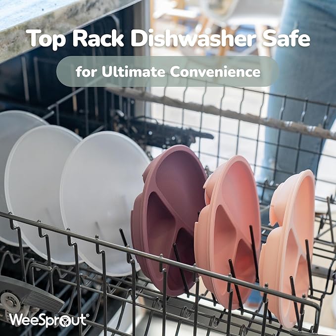 WeeSprout Suction Plates for Babies & Toddlers - 100% Silicone, Dinnerware Stays Put, Divided Design for Picky Eaters, Microwave & Dishwasher Friendly, 3 Pack