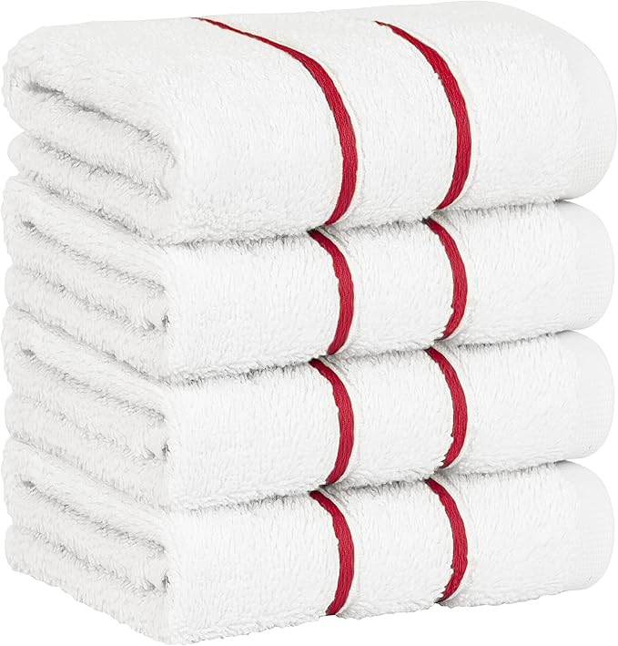 4 Packed White Washcloth Set, 100% Turkish Cotton Washcloths Washrags, Small Hand Face Towels for Bathroom and Kitchen, Bordeaux Red