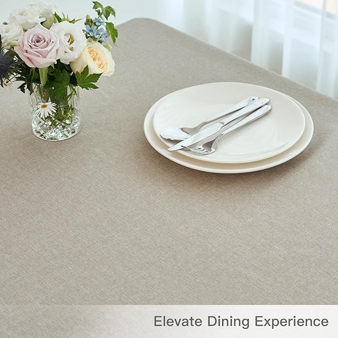 maxmill Linen Textured Rectangular Tablecloth Water Resistant Wrinkle Free Spill-Proof Stain Proof Table Cloth for Dining Room Decoration, Banquet Party Wedding Holiday Dinner, 52 x 84 Inch Linen