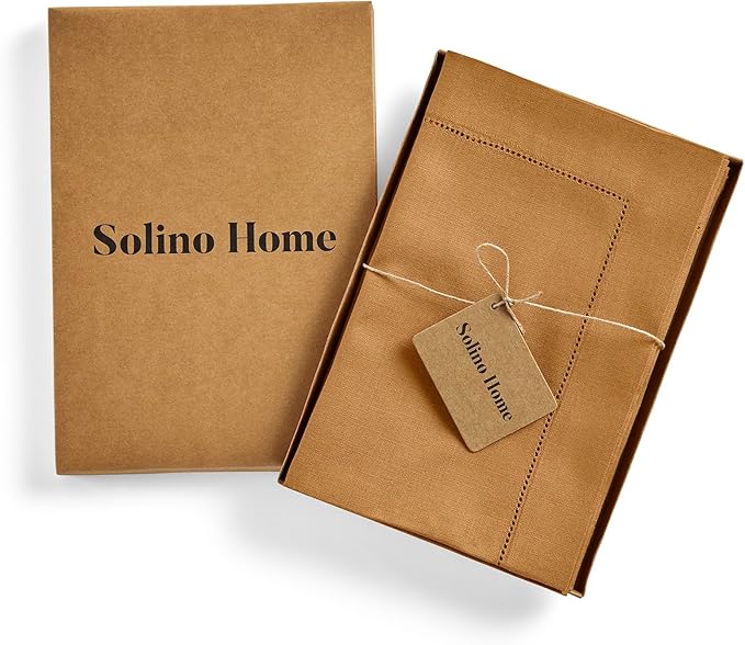 Solino Home Linen Cloth Napkins Set of 4-100% Pure Linen Brown Sugar Dinner Napkins 20 x 20 Inch - Classic Hemstitch, Handcrafted and Machine Washable