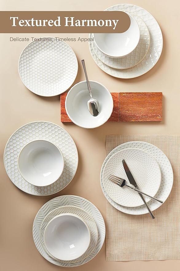 24 Piece Dinnerware Sets for 8, Premium Stoneware Plates and Bowls Sets, Microwave & Dishwasher Safe, Elegant Dishes for Entertaining & Special Occasions – A Stunning Gift for Large Families