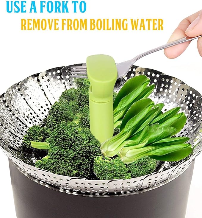 Consevisen Vegetable Steamer Basket for Cooking Food, Stainless Steel Veggie Steam Basket for Pot, Folding Expandable Steaming Insert with Extendable Handle Fits Various Size Pot, 6.4" to 10"