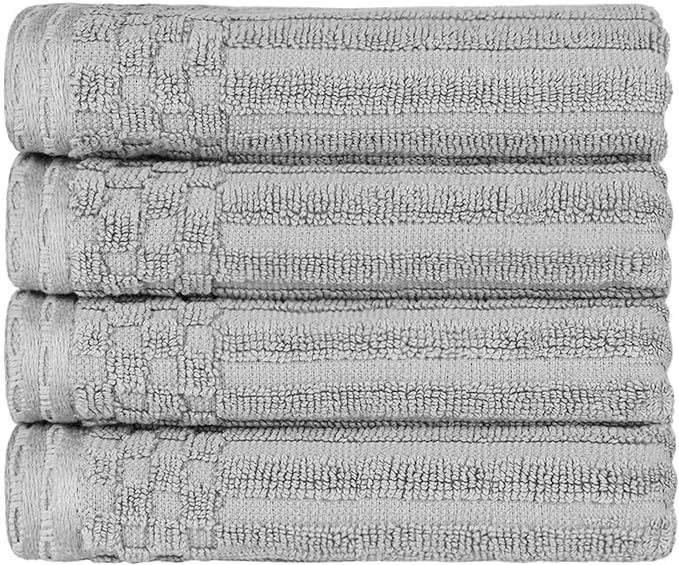 Cotton 4-Piece Solid and Ribbed Hand Towel Set, Hand Towels- 16" x 28", Silver by Superior