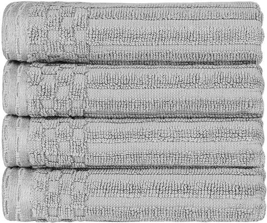 Cotton 4-Piece Solid and Ribbed Hand Towel Set, Hand Towels- 16" x 28", Silver by Superior