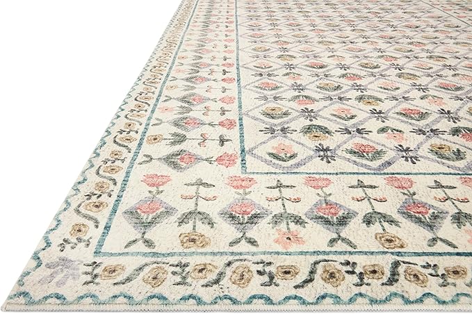 Loloi Rifle Paper Co. Eden Collection EDE-03 Lattice Ivory 2'-6" x 7'-6" Runner Rug feat. CloudPile™
