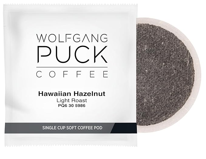 Wolfgang Puck Coffee, Hawaiian Hazelnut, 9.5 Gram Soft Pods, 18 Count (Pack of 1)