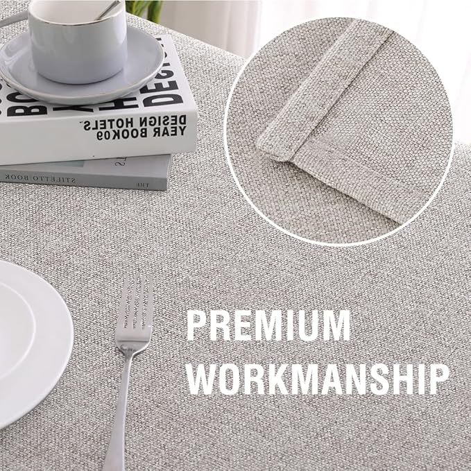 H.VERSAILTEX Linen Textured Tablecloth Round 60 inch Waterproof Decorative Table Cloth Spill-Proof Linen Look Cover for Party Table Extra Soft and Thick Fabric Wrinkle Free, Heather Taupe