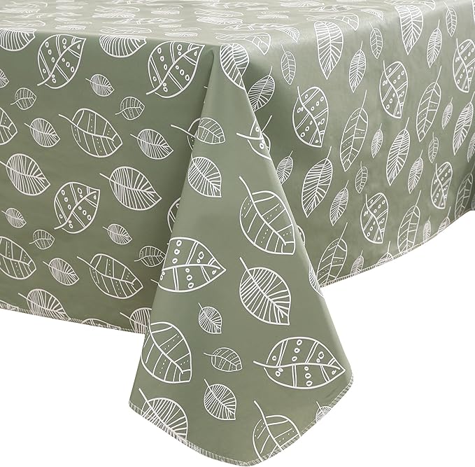 Walrus Heavy Duty Vinyl Tablecloth with Flannel Backing Waterproof Oil-Proof Plastic Table Cloth Stain-Resistant Wipeable Rectangle or Square Table Cover for Indoor and Outdoor (Leaf, 52X70 Inch)