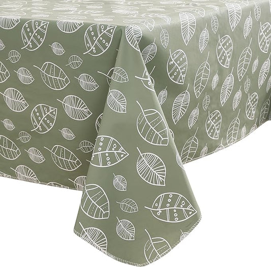 Heavy Duty Vinyl Tablecloth with Flannel Backing Waterproof Oil-Proof Plastic Table Cloth Stain-Resistant Wipeable Rectangle or Square Table Cover for Indoor and Outdoor (Leaf, 60X84 Inch)