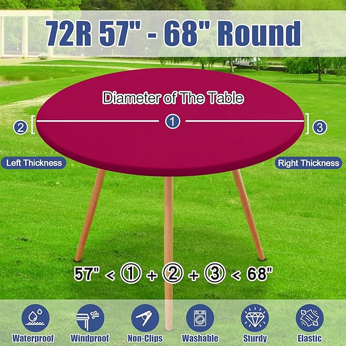 Round Spandex Tablecloth, Elastic Fitted Waterproof Tablecloths for 57"-68" Tables, Stretch Washable Picnic Table Cover for Camping, Dining, Indoor and Outdoor, Fuchsia