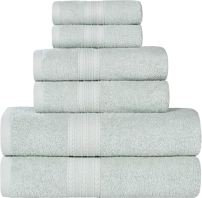 Superior Eco-Friendly Cotton 6-Piece Towel Set, Bathroom, Shower, Spa, Large and Small Assorted Towels for Home, Apartment, Dorm, 2 Bath, 2 Hand, 2 Face/Washcloth, Soft, Highly Absorbent, Aqua Marine