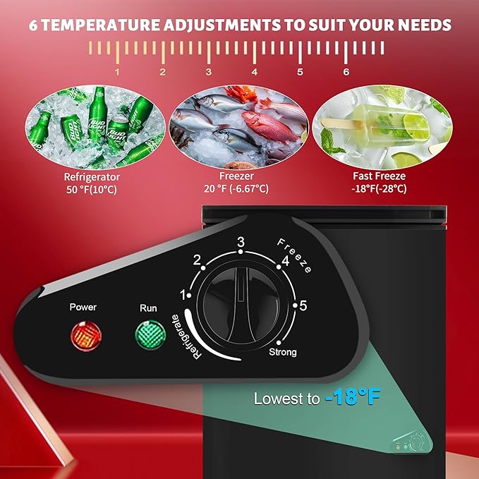 Chest Freezer 5.0 cu ft, Mini Deep Freezer with Removable Basket, FreeStanding Compact Small Freezer, Adjustable 6 Thermostat, Quiet Small Deep Freezer Top Open Door for Dorm/Home(Black)