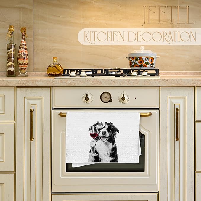 Funny Border Collie Kitchen Towels, Border Collie Gifts Dish Tea Towels for Home Bar Kitchen, Dog Lover Gifts, Wine Lover Gifts, Funny Hand Towels for Bathroom, 16x24 Inch