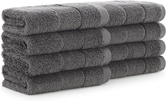 Aston & Arden Aegean Terry Wash Cloths - Set of 8 - Ringspun Turkish Cotton Thick and Soft Absorbent Luxury Hotel and Spa Bathroom Towel, 600 GSM, 13 x 13 in, Dark Grey