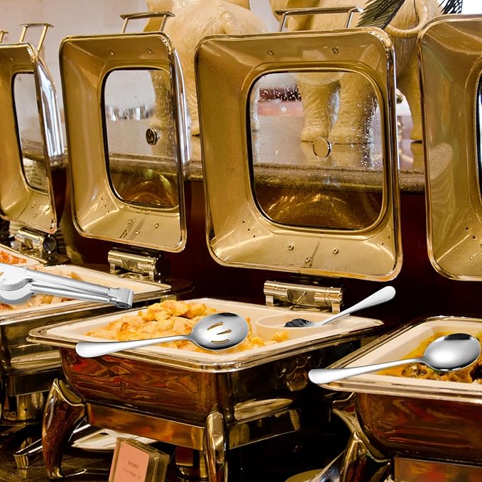 Stainless Steel Serving Utensil Set 10-Piece Buffet Flatware Catering Silverware with Bread Tong,Cake Spatula,Serving Ladles,Salad Fork,Cheese Knife,Large Spoon for Parties Buffet