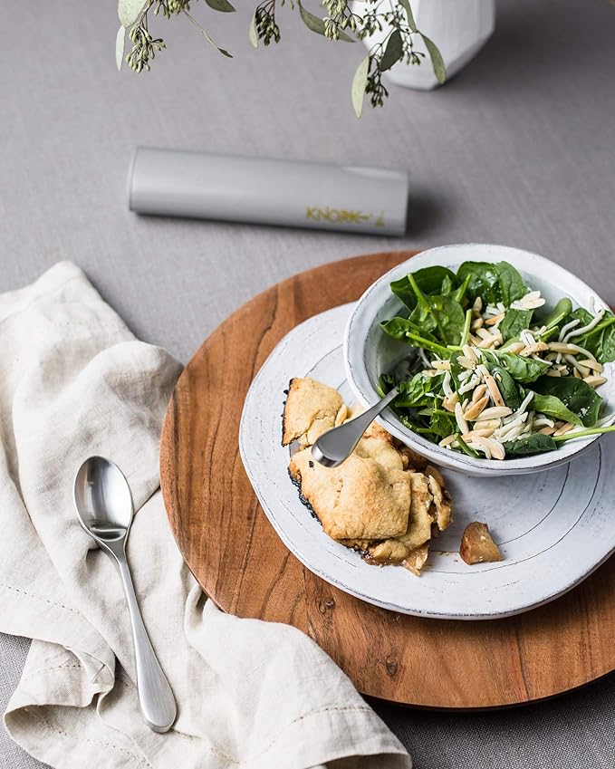 Knork Original Stainless Salad Fork and Teaspoon Travel Lunch Set, 2 Piece Utensil Plus Eco Astrik Case, Silver