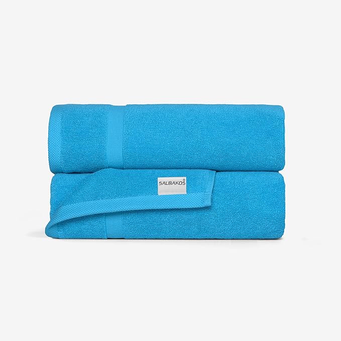 SALBAKOS 100% Turkish Cotton Bath Mat Set 2-Piece - 20x34 inch, Premium Quality Hotel & Spa Collection, Soft, Absorbent, Long Lasting, Durable Bathroom Rugs | Made in Turkey (Aqua, 2 Bath Mats)
