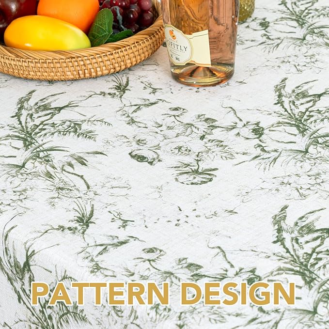 H.VERSAILTEX Linen Table Cloths Floral Printed Tablecloth Spill-Proof Waterproof Table Cover for Dining Buffet Feature Soft and Thick Fabric Wrinkle Free, 60 x 60 Inch, Vintage Botanical - Green