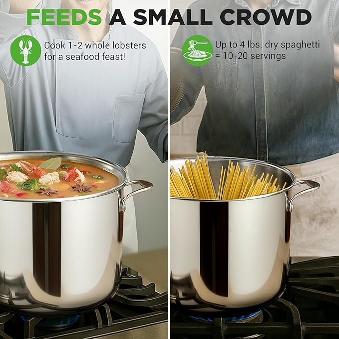 NutriChef 12-Quart Stainless Steel Stockpot – 18/8 Food Grade Heavy-Duty Induction-Compatible Pot with See-Through Lid, Ideal for Stews, Broths, Simmering & Soups, Dishwasher Safe – NCSP12