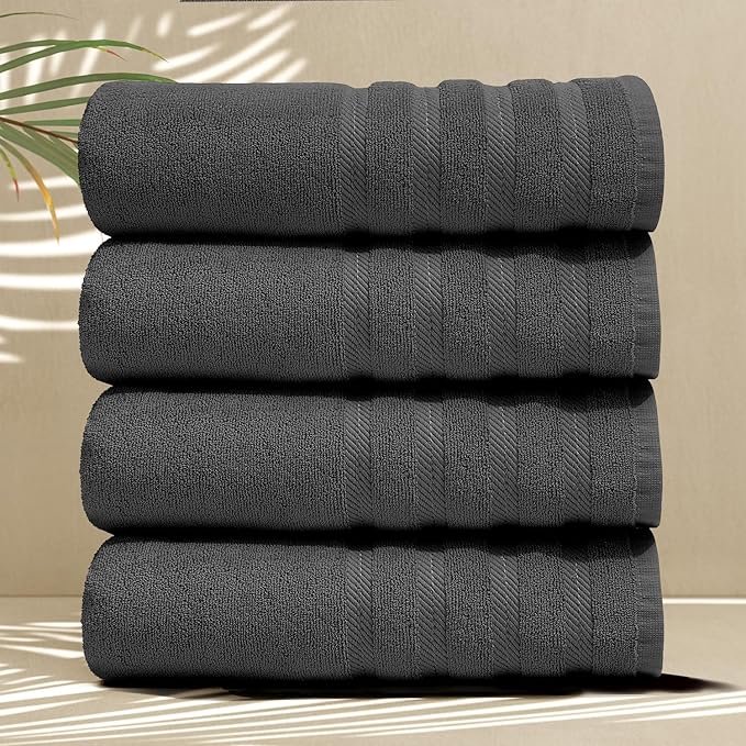 Hearth & Harbor Bath Towels for Bathroom - 100% Ring Spun Cotton Luxury Bathroom Towels - Soft & Highly Absorbent 4 Bath Towels, Gray
