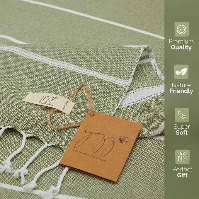 Hand Towels - Set of 2, 18" x 30" inches, Turkish Cotton owels for Bathroom Kitchen, Gym Towels - Thin Light Compact Travel Towels (Army Green)