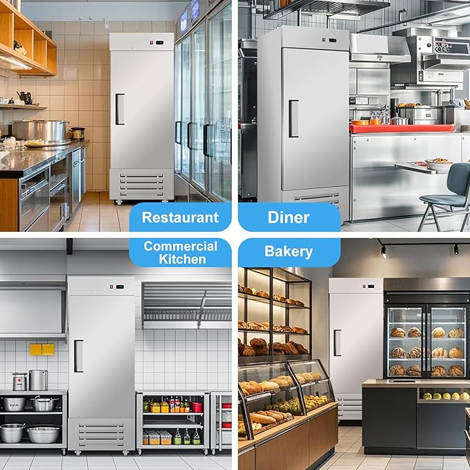 Commercial Freezer, 27"W Upright Freezer Stainless Steel, 20 Cu Ft Commercial Standup Freezer with 4 Adjustable Shelves, Self-Closing Reach-in Cooling Single Solid Door Freezer for Kitchen, Restaurant