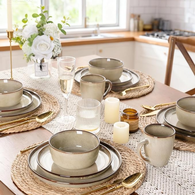 GBHOME Ceramic Dinnerware Sets for 4, 12 Pieces Stoneware Plates and Bowls Sets, Scratch Resistant Dishes, Dishwasher & Microwave Safe, Reactive Glaze