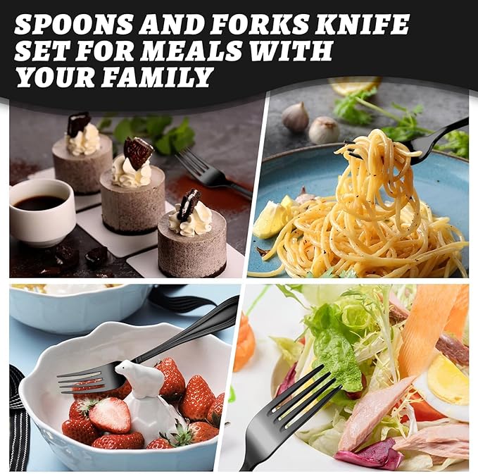 TIVOLI Silverware Set for 4, 20 Piece Heavy Duty Stainless Steel Flatware Utensils Cutlery Set Including Steak Knife Fork and Spoon, Dishwasher Safe, Gift Package for Wedding Housewarming (Black)