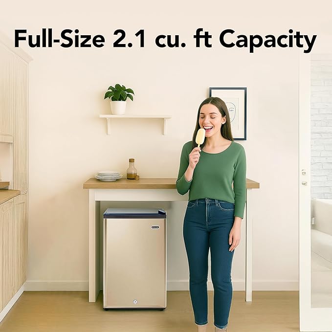 Whynter Upright Freezer with Lock, 2.1 Cu. Ft. Small Freezer Mini Freezer for Bedrooms, Dorms, Garages, Offices, CUF-210SS, Rose Gold