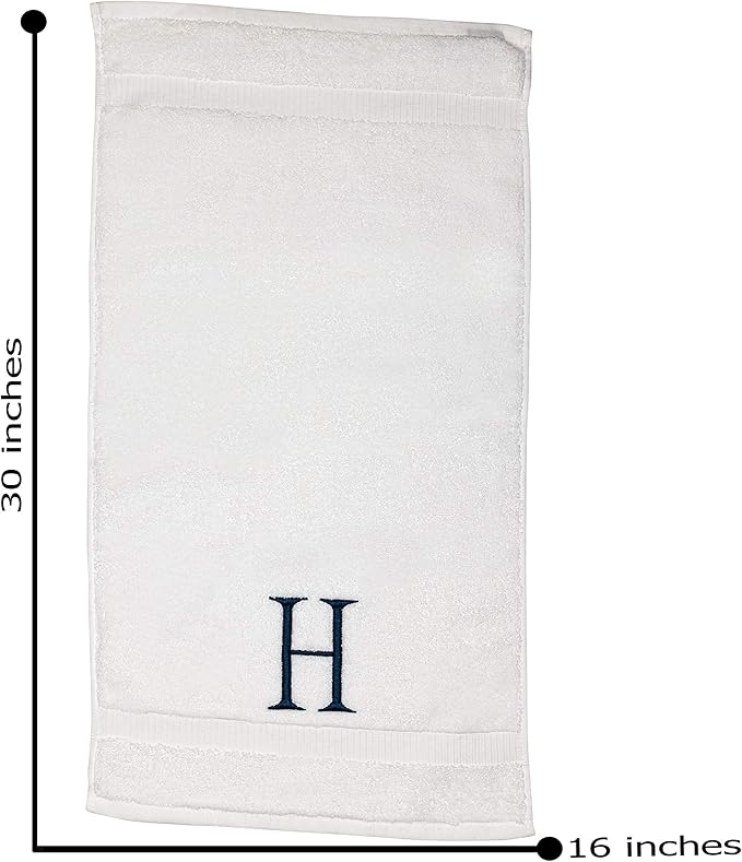 Monogrammed Hand Towels for Bathroom - Luxury Hotel Quality Personalized Initial Decorative Embroidered Bath Towel for Powder Room, Spa - GOTS Organic Certified - Set of 2 Navy Letter H