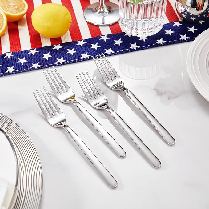 KEAWELL Premium Lucent 4-Piece 7.3 inch Forks Silverware – Mirror Polished 18/10 Stainless Steel with Modern Handle and Dishwasher Safe for Formal Meals and Gifting (4, Salad Forks)